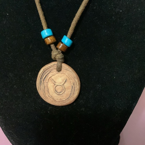 Wooden Taurus Zodiac Pendant Necklace, 16 1/2” - Picture 4 of 6